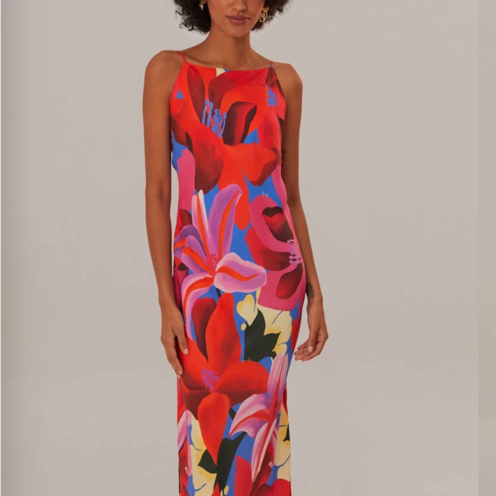 FARM RIO Watercolor Floral Blue Slip Dress - NWT